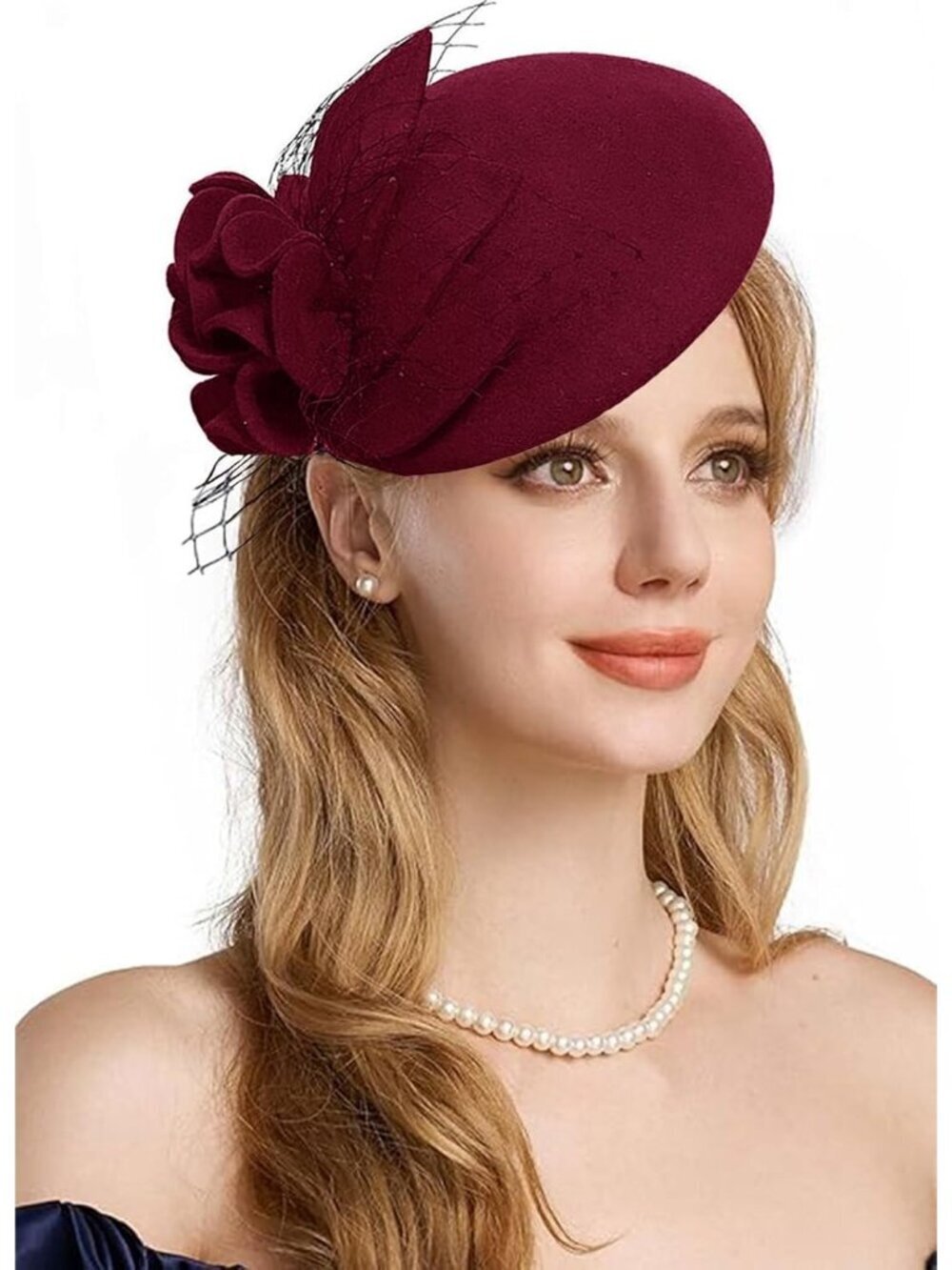 Women's Vintage 100% Wool Felt Cloche Bucket Bowler Hat Winter Vintage Bow Wine